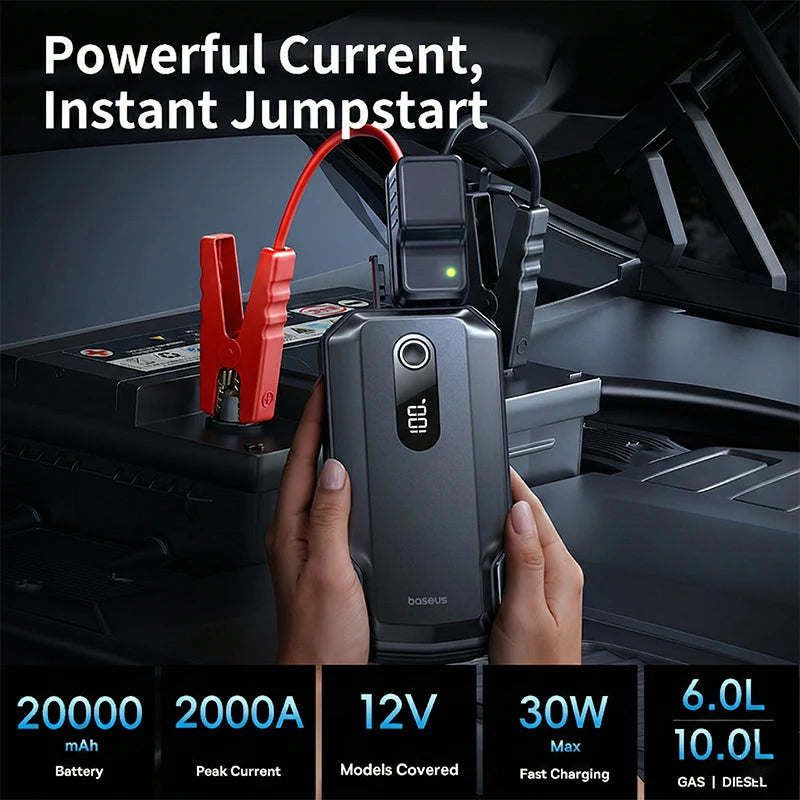 Baseus 20000mAh Car Jump Starter Power Bank 2000A 20000mAh Car Battery Charger Auto Emergency Booster Starting Device Jump Start