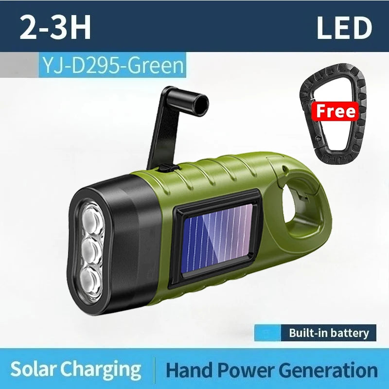 Outdoor LED Hand Pressing Dynamo Solar Crank Power Flashlight Torch Light Hand Press Crank Camping Lamp Light for Outdoor Home