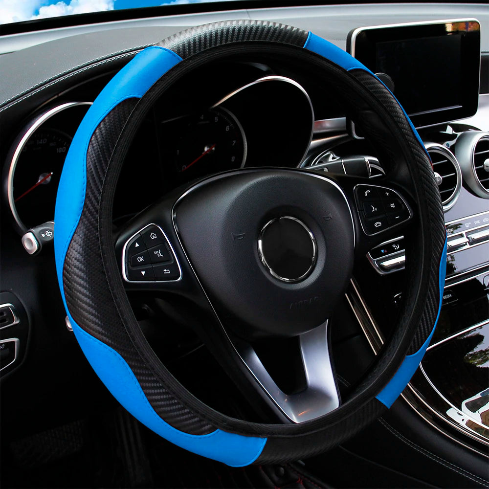 PU carbon fiber leather no inner ring car steering wheel cover is suitable for 14.5 - 15 inch car decoration items.