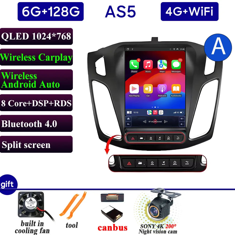 Car Radio Carplay 9.7 Inch For Ford Focus 3 Mk 3 2011 2012-2019 Navigation GPS Android Auto Android 15 5G Wifi Unit No 2din DVD