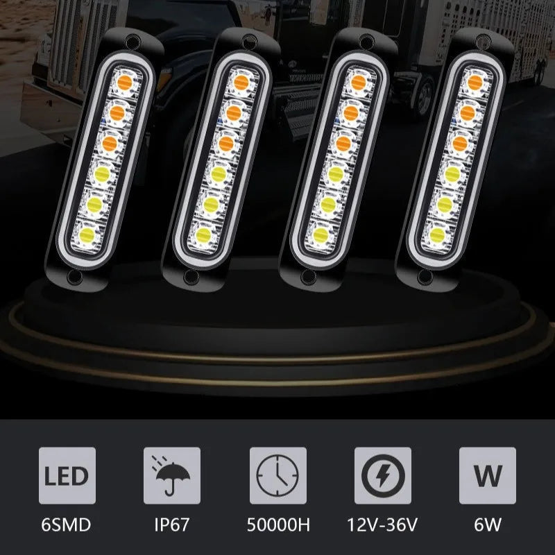 1/2PCS Strobe Light 12V/24V 6LED Truck Trailer Lights Stroboscopes LED Car Light Emergency Warning Hazard Flash Light