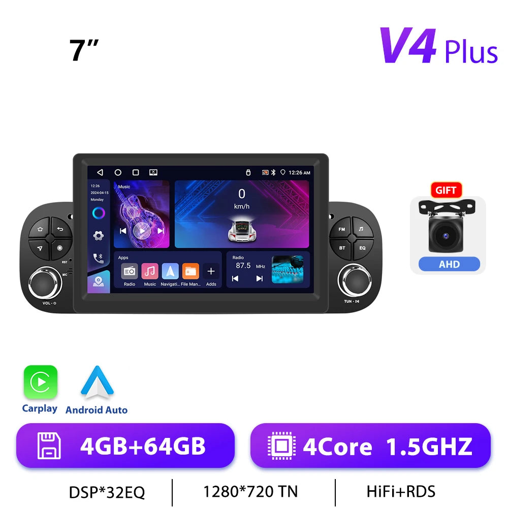 Podofo CarPlay Android Radio For Fiat Panda 2013-2020 Car Intelligent System 1din GPS Stereo Multimedia Player RDS FM Car Radio