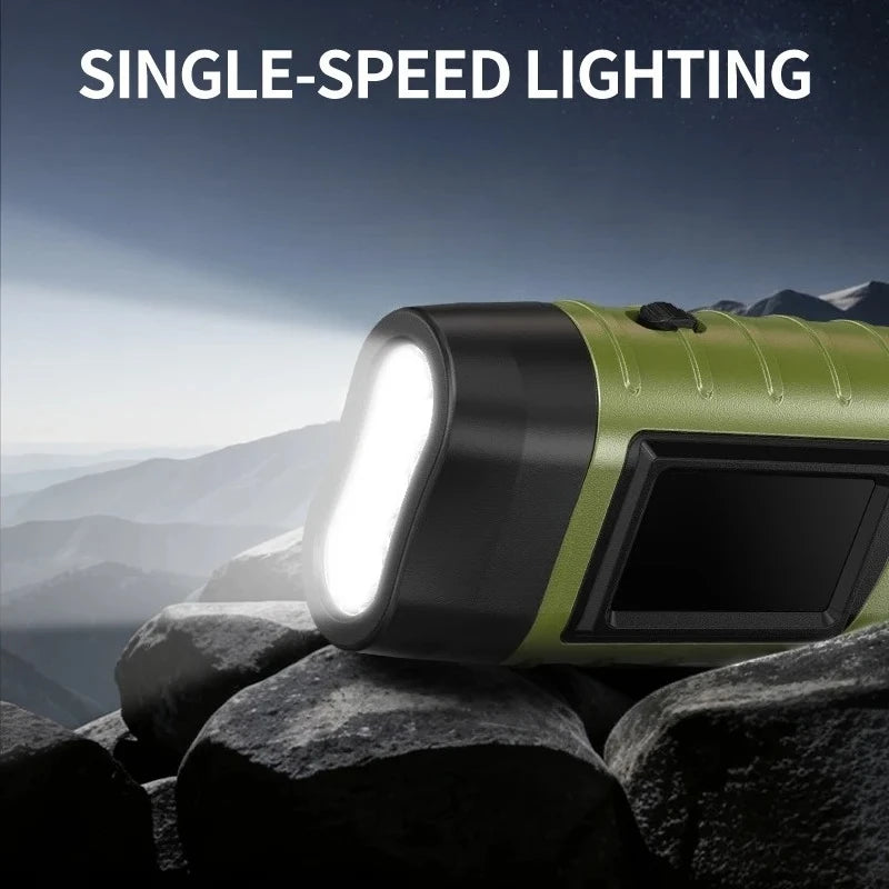 Outdoor LED Hand Pressing Dynamo Solar Crank Power Flashlight Torch Light Hand Press Crank Camping Lamp Light for Outdoor Home