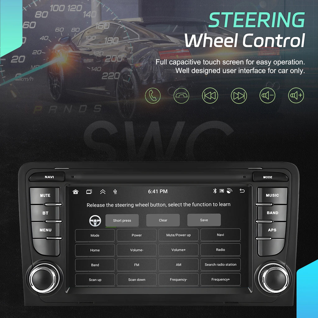 Podofo CarPlay Android Radio For Audi A3 8P 2003-2012 Car Intelligent System 2din GPS Stereo Multimedia Player RDS FM Car Radio