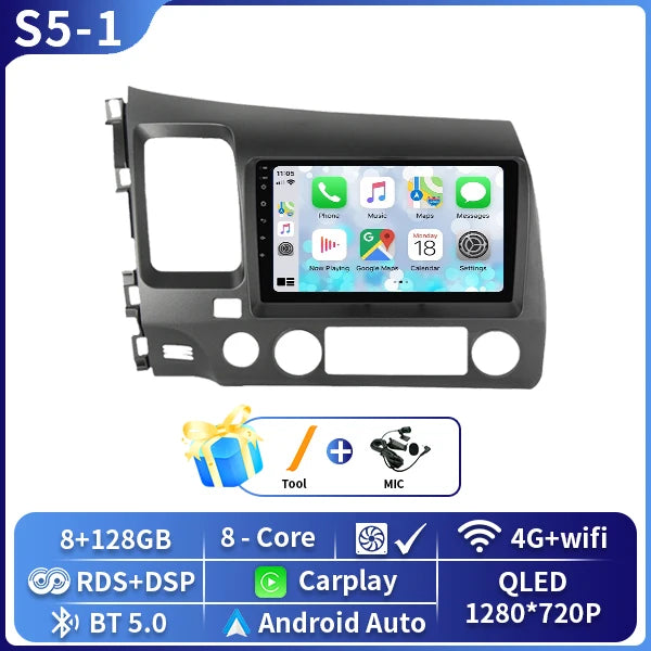 Android 16 Car stereo radio For Honda Civic 8th 8gen 2005 2006 2007 2008 2009 2010-2012 multimedia wireless carplay android auto