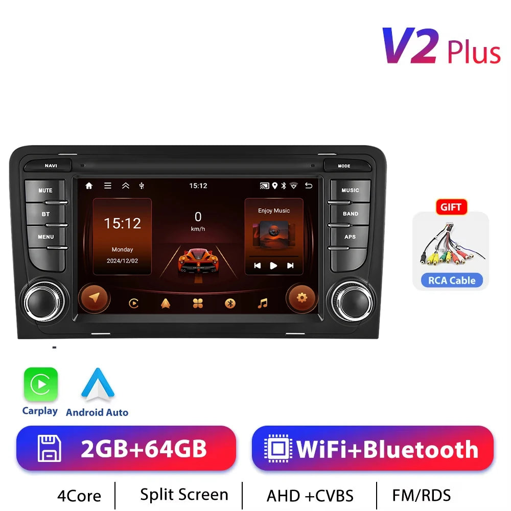Podofo CarPlay Android Radio For Audi A3 8P 2003-2012 Car Intelligent System 2din GPS Stereo Multimedia Player RDS FM Car Radio