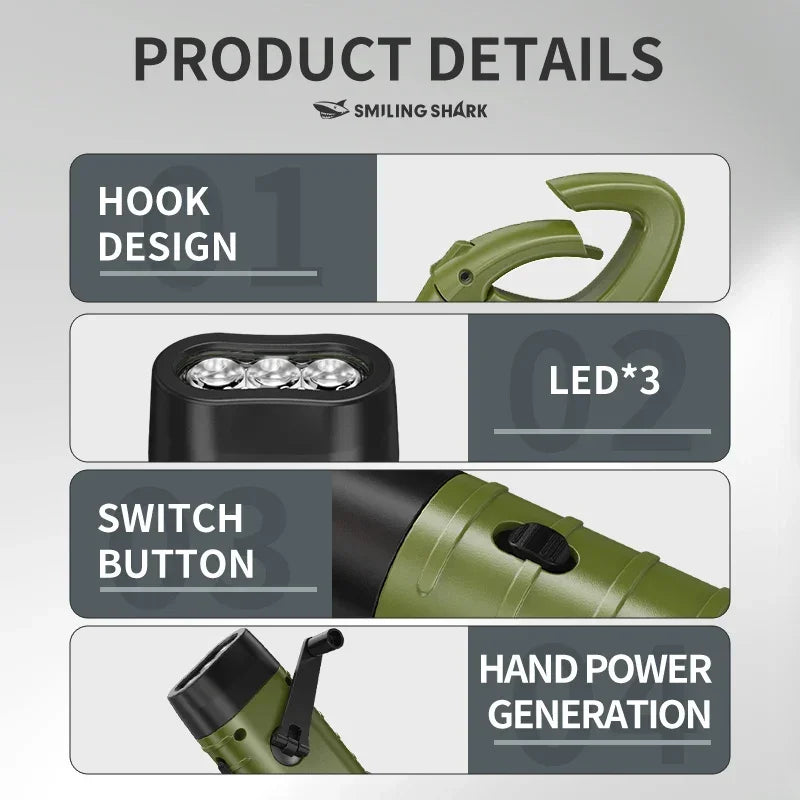 Outdoor LED Hand Pressing Dynamo Solar Crank Power Flashlight Torch Light Hand Press Crank Camping Lamp Light for Outdoor Home