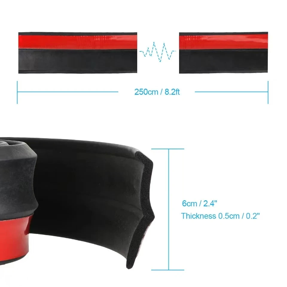 2.5M Car Lip Skirt Protector Exterior Mouldings Car Front Bumper Lip Universal 60mm Width Rubber Strip