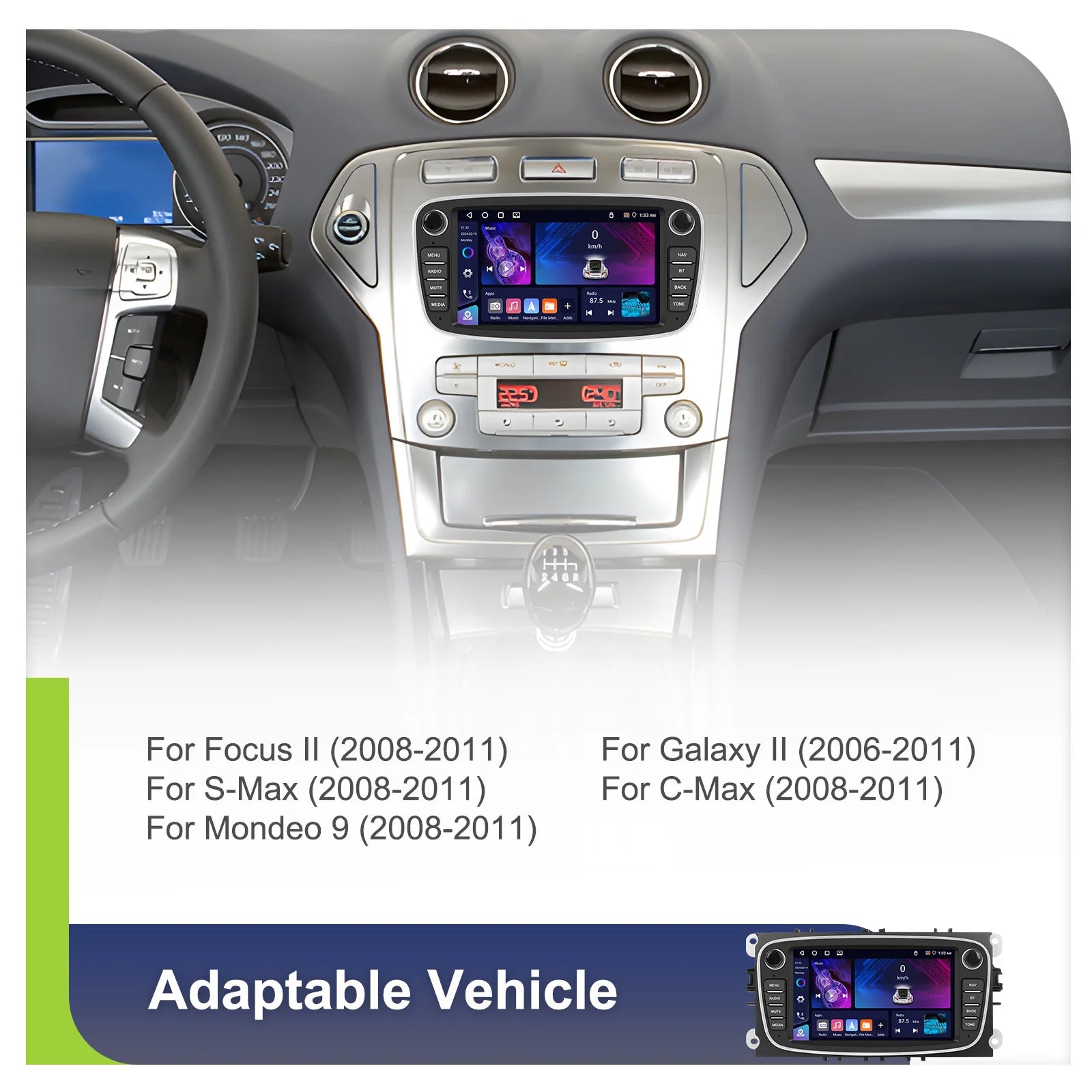 Podofo 7 ''Android Multimedia Player for Ford Focus Mondeo C-MAX S-MAX Galaxy II Kuga GPS Navigation 2 + 64G Carplay Android Auto