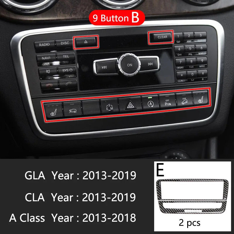 Car Styling Carbon fiber interior button panel Decoration Cover Trim Sticker frame For Mercedes Benz A Class W176 GLA X156 CLA