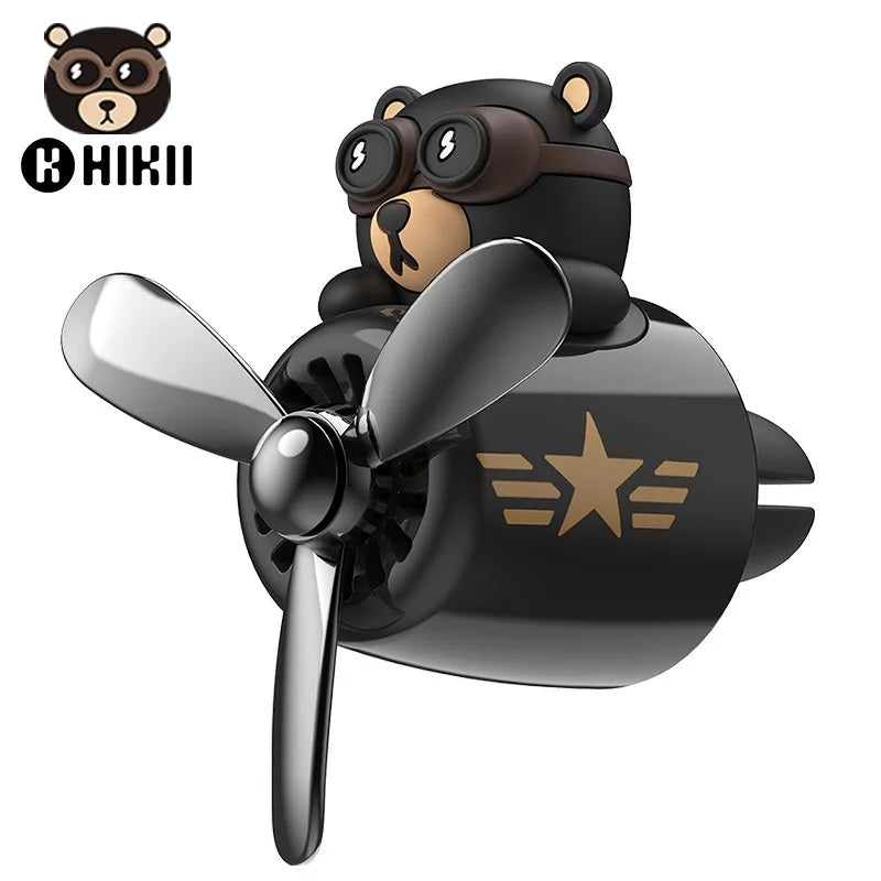 Rotating Propeller Pilot Bear Car Air Freshener - Vent Outlet Decoration & Fragrance Diffuser Ornament for Men